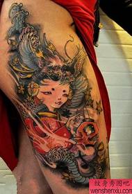 Leg geisha tattoo work