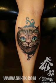 Cute classic Cheshire cat tattoo pattern on the legs