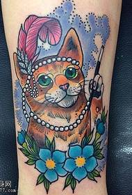 Leg color cat tattoo pattern