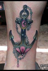 Leg color anchor tattoo work