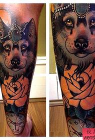 Leg creative color dog tattoo work