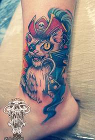 Leg color pirate captain cat tattoo work