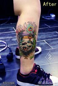 Leg color giant panda tattoo works by tattoo