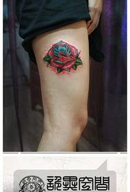 Beautiful women's legs pop beautiful colored rose tattoo pattern