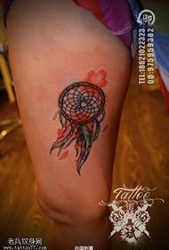Leg color splash ink dream catcher tattoo works