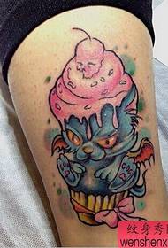 Woman legs colored bunny ice cream tattoo works