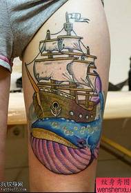 Leg color sailboat shark tattoo works by tattoo show