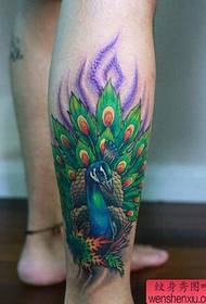 Leg color peacock tattoo pattern
