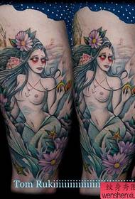 Leg color figure girl tattoo work