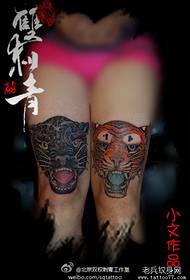 Tiger head and leopard head tattoo pattern for girls' legs