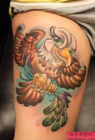 Leg color eagle tattoo work