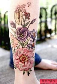Leg color floral tattoo work