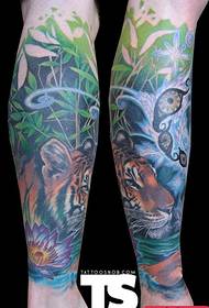 a legged tiger tattoo work on the leg