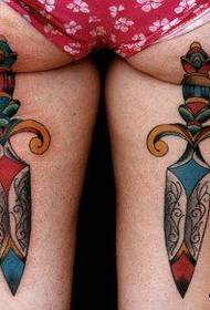 Female legs popular cool dagger tattoo pattern