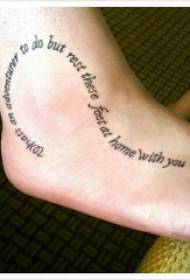 foot tattoo girl on the instep of heart-shaped and English tattoo pictures