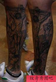 Leg Jesus Cross Tattoo Pattern