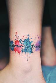 watercolor totem tattoo pattern on bare feet