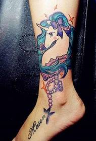 foot color unicorn tattoo pattern