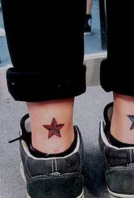 малка свежа и красиво изглеждаща петолъчна звезда татуировка снимка 48352 - женски глезен само красив цвят лотос татуировка Модел снимка