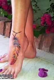 foot color feather tattoo pattern
