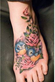 Women's instep only beautiful roses and bird tattoo pictures