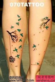 popular leg totem tree bird tattoo pattern