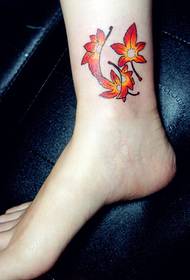 beautiful small and beautiful maple leaf tattoo pattern picture at the ankle
