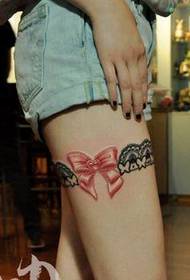 girl legs popular sexy bow lace tattoo pattern