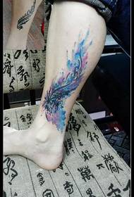 Ink colored beautiful peacock feather tattoo pattern