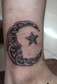 ფეხის ტატუების ნიმუში: Leg Moon Star Tattoo Model