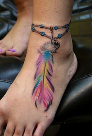 woman's foot good-looking feather anklet tattoo