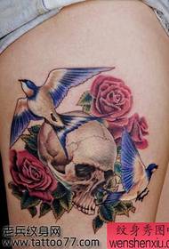 alternative leg skull rose tattoo pattern