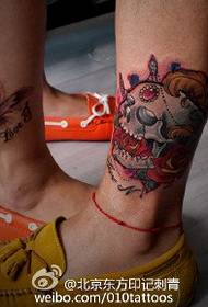 couple's colorful skull tattoo pattern