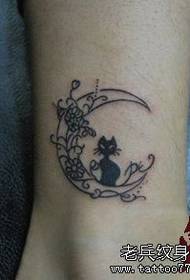 girl legs moon and cat tattoo pattern