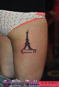 美女腿部巴黎铁塔纹身图案
