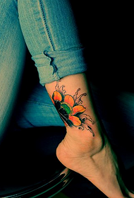 female ankle only beautiful color lotus tattoo pattern picture