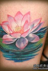Leg 3D color lotus lotus leaf tattoo