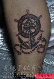a beautiful anchor tattoo pattern on the leg