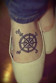 Personality Compass Tattoo on the Instep