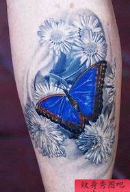 leg tattoo pattern: leg color 3D butterfly flower tattoo pattern