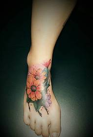 instep bright colorful flower tattoo pattern