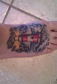 European style instep lighthouse wave tattoo pattern