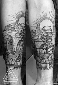 tetovaža planinskog sela na gležnju