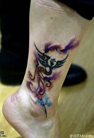 Watercolor Phoenix Tattoo on the Ankle Pattern