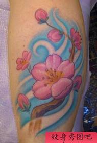 leg color cherry blossom tattoo pattern