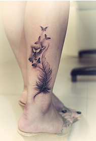 fashion female ankle beautiful fine feather tattoo pattern picture
