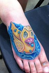Picture of a small yellow duck tattoo pattern that can be seen on the back of the foot