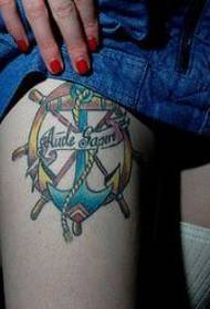 girls legs beautiful anchor and rudder tattoo pattern