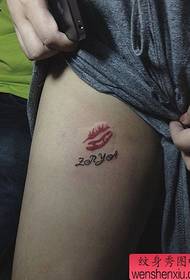 Beauty Leg Lips with Letter Tattoo Pattern