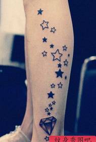 girl legs five-pointed star diamond tattoo pattern